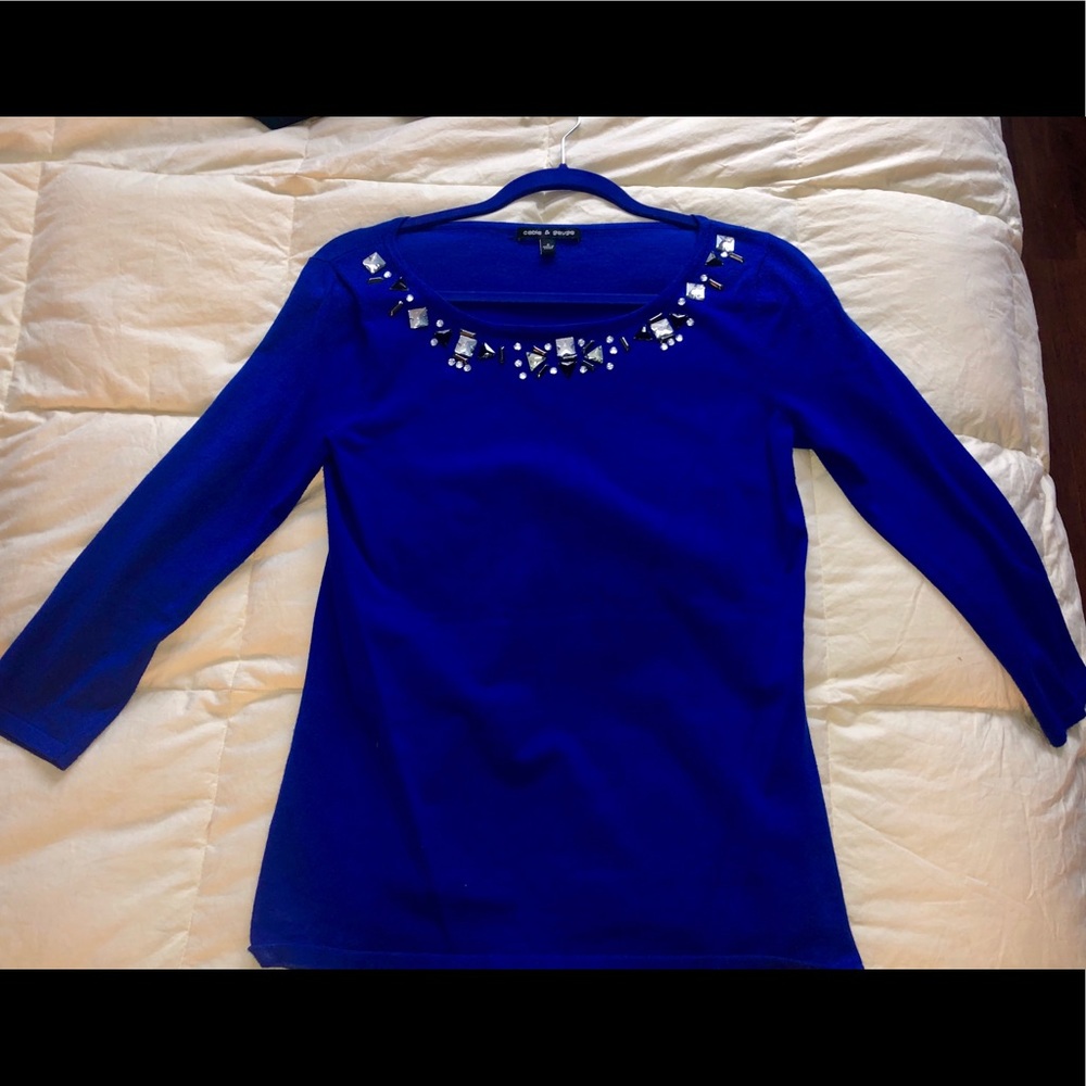 Cobalt Blue Top // Embellished Collar
